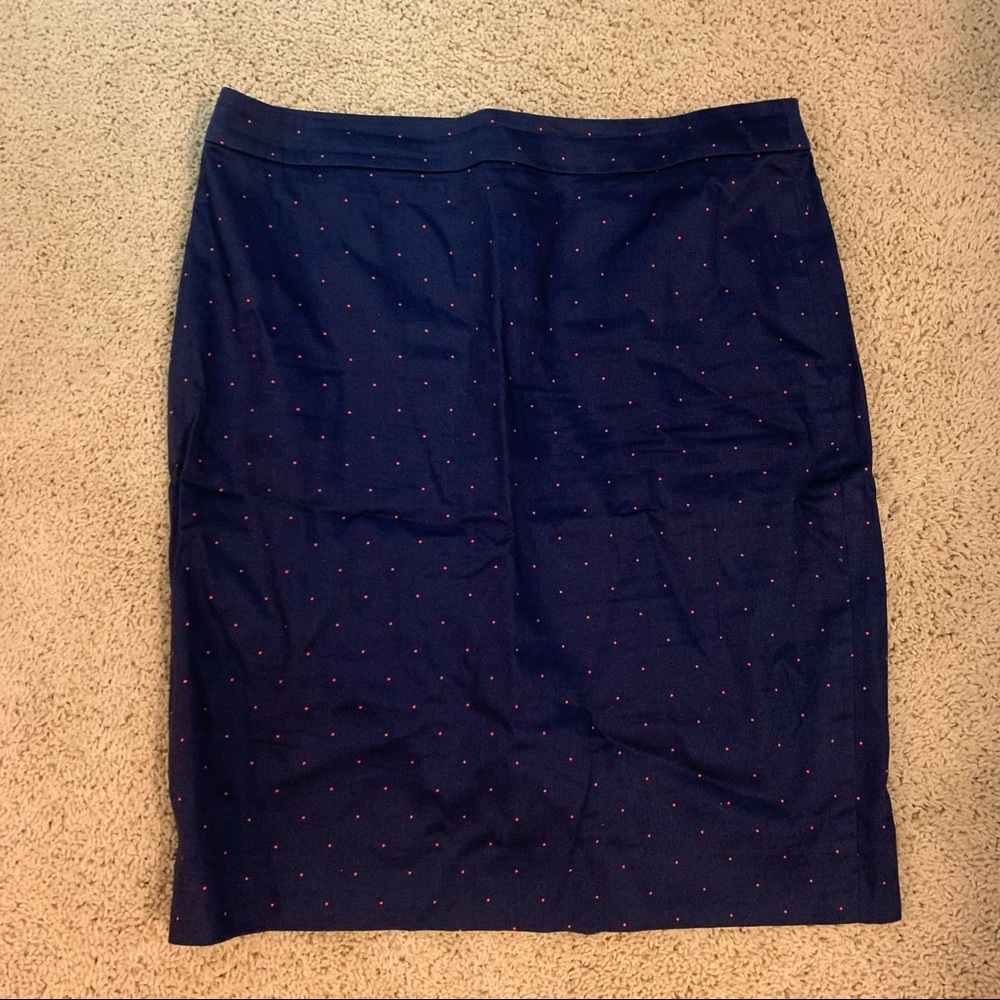 J. Crew Pencil Skirt navy with red tiny polka dots